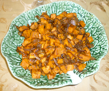 Roasted Sweet Potatoes with Shallots and Pecans