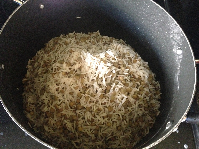 lentil rice in pot