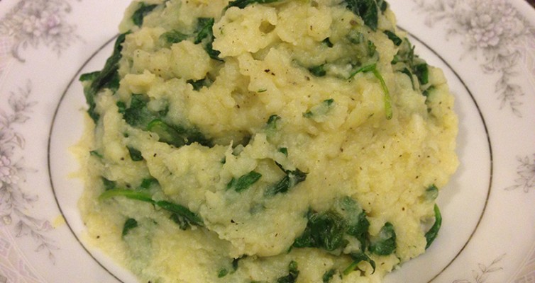 Mashed Sweet Potatoes with garlic and Spinach