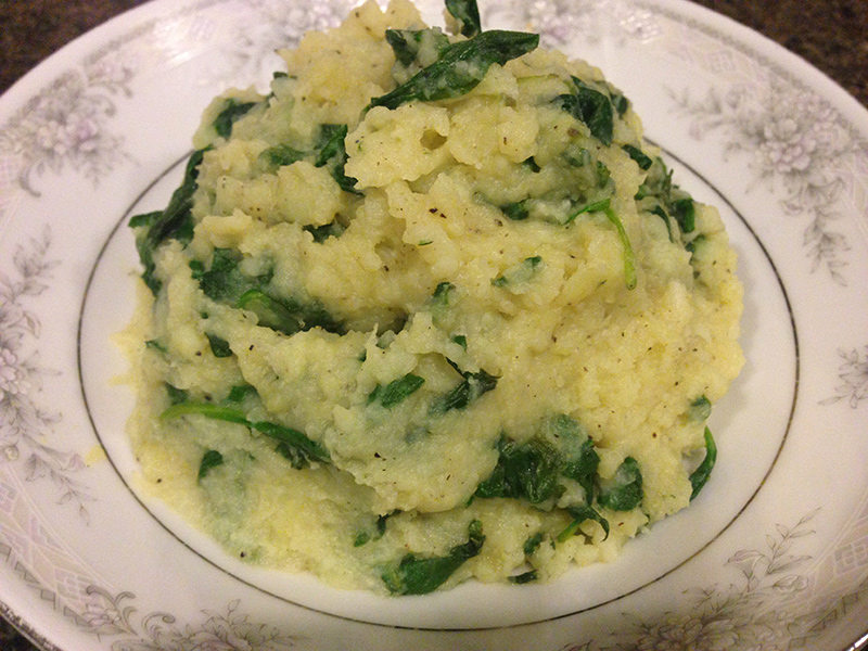 Mashed Sweet Potatoes with Garlic and Spinach