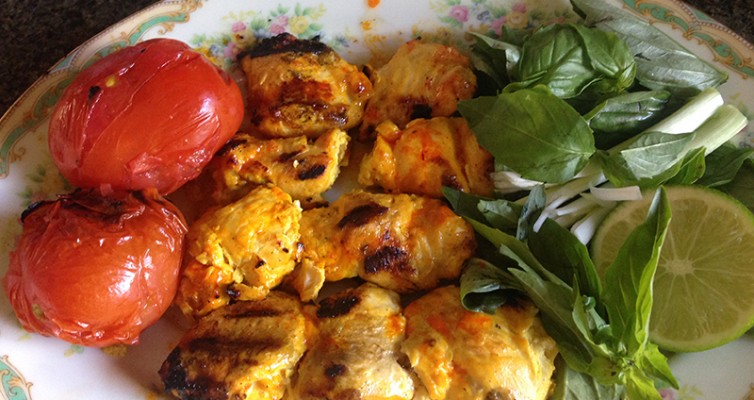Chicken Kebob with Grilled Tomatoes
