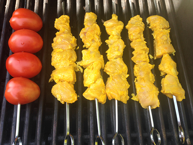 Grilling Chicken Kebob and Tomatoes