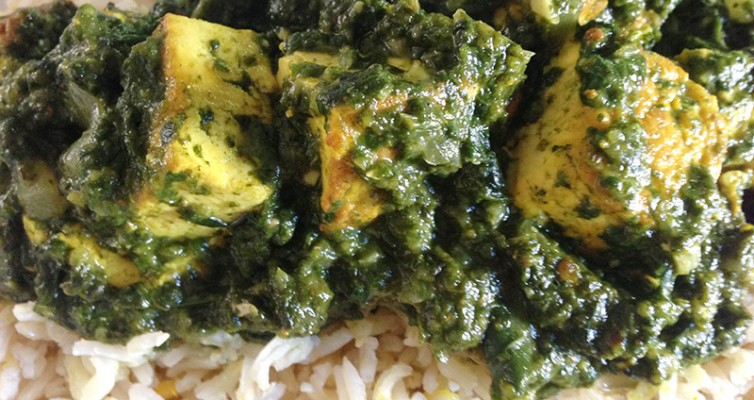 Indian Spiced Spinach With Tofu Over Brown Rice
